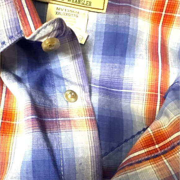 VTG Wrangler Silver Snap Men’s XXL Blue Plaid Shirt Western Cowboy Rodeo Pockets - Picture 4 of 6